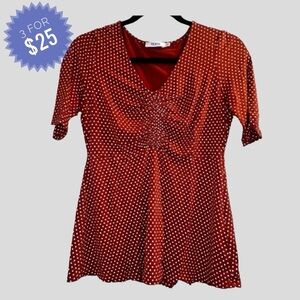 Sale RICKI'S Women's Blouse Size S Orange White Polka Dots 3/4 Length Sleeves